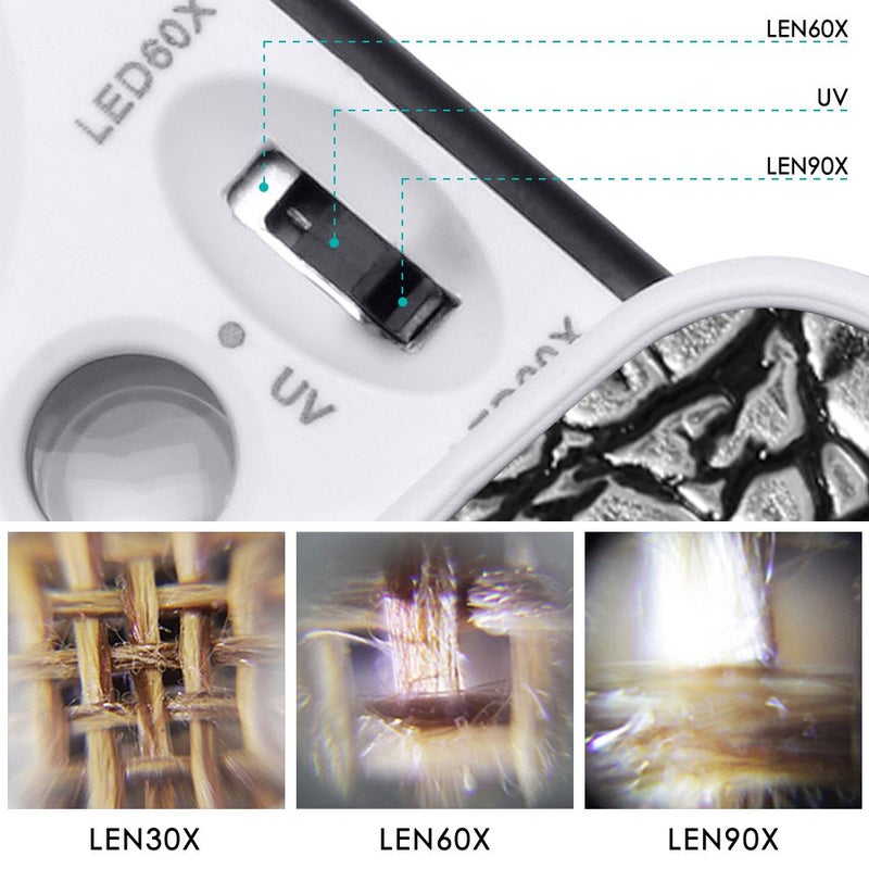 AFUNTA Jewelry Loupe Magnifier with LED Light, AFUNTA 30X,60X,90X Pocket Magnifying Glass for Rocks Stamps Coins Watches Hobbies Antiques Models Photos - Silver - Image 2